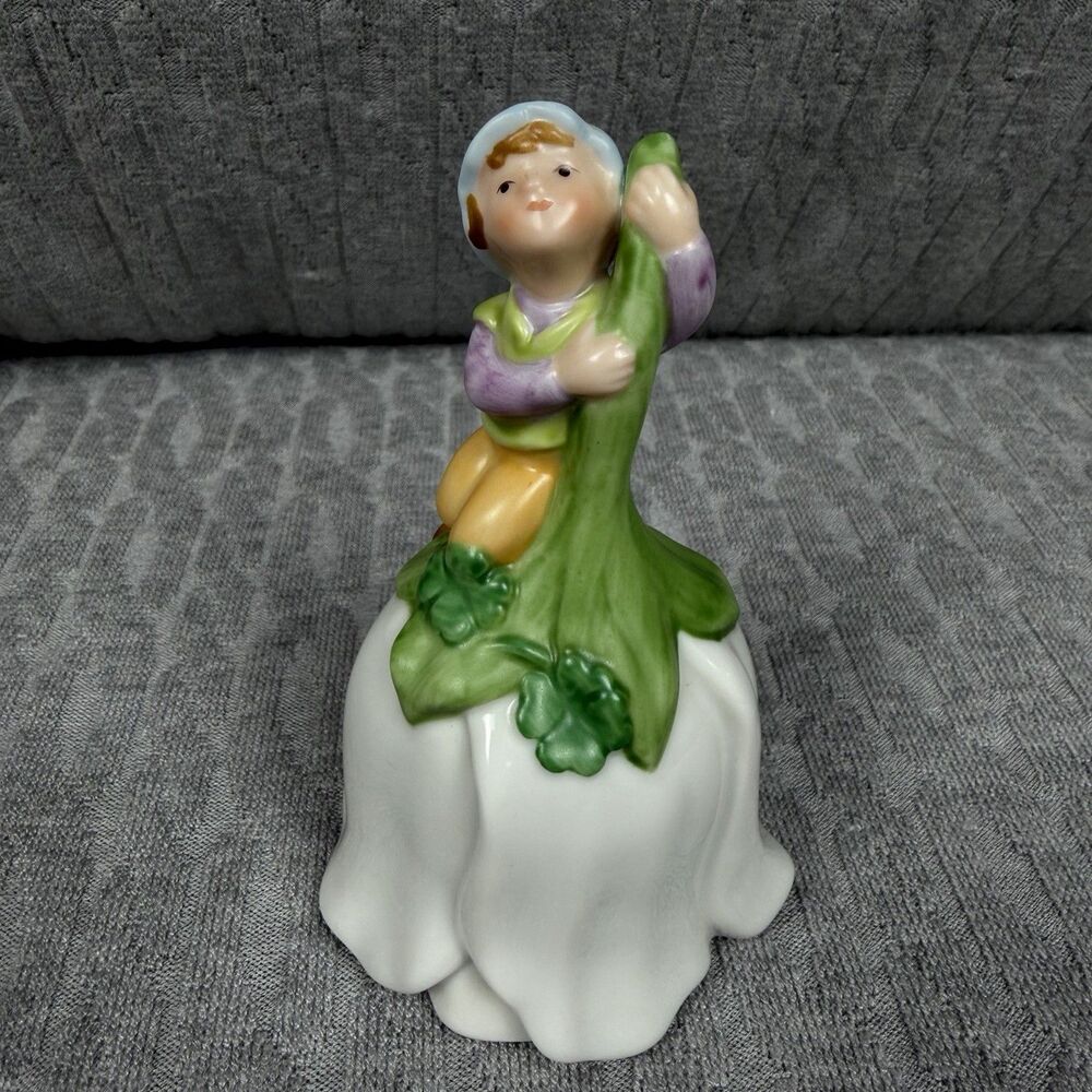 Vintage Porcelain Bell with Pixie by Avon 1983 White Flower with Fairy 4.75 in.